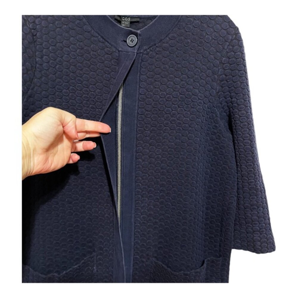 COS Small Textured Jacquard Front Zip Light Black Navy Tunic Jacket - Picture 6 of 9